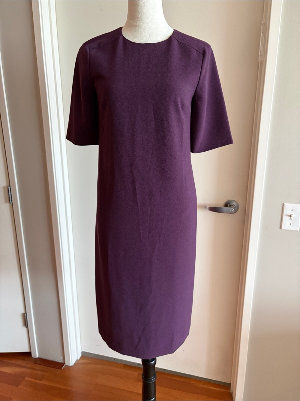 Tory Burch Plum Purple Crepe Midi Sheath Dress Size 2 Elegant Lined